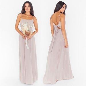 Show Me Your Mumu Lauren Tie Back Dove Grey Chiffon Bridesmaid Maxi Dress